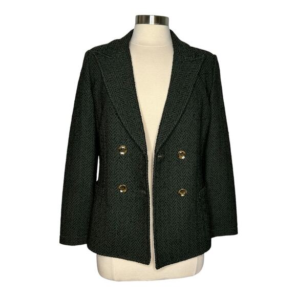 St John Blazer Green Black Jacket Textured Double Breasted Wool Blend Size 6 - Picture 2 of 12